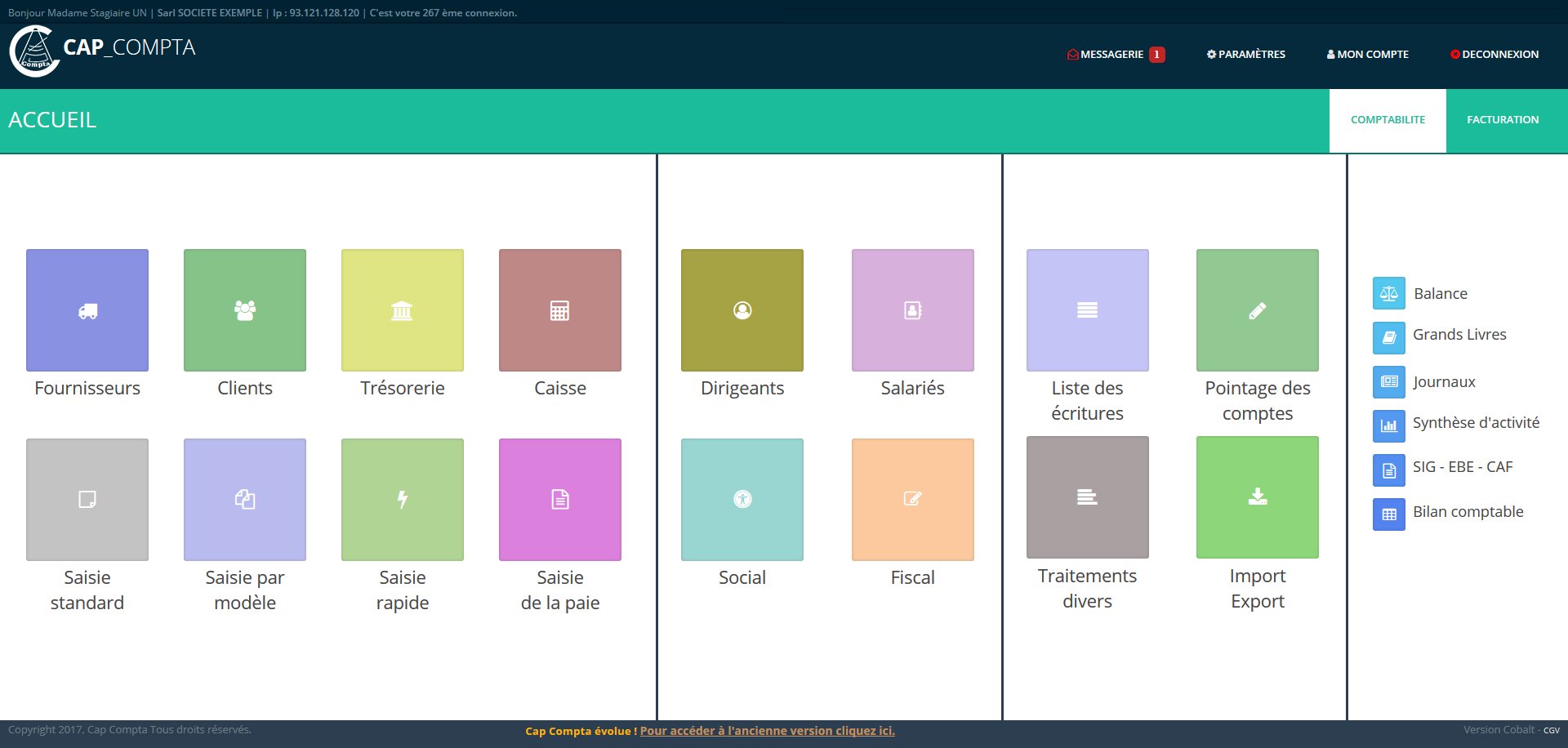 Page accueil logiciel comptabilité en ligne cap compta